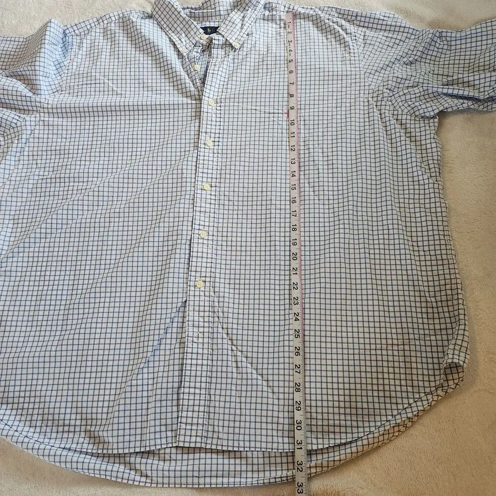 Polo Ralph Lauren Big & Tall Shirt Mens 3XB Blue White Check Button Down EUC
